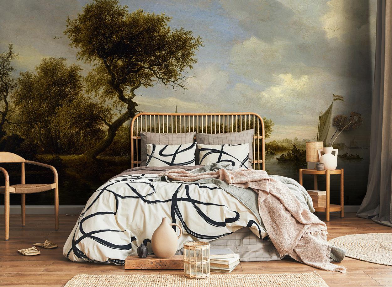 River Landscape Painting Wall Mural-Wall Mural-Eazywallz