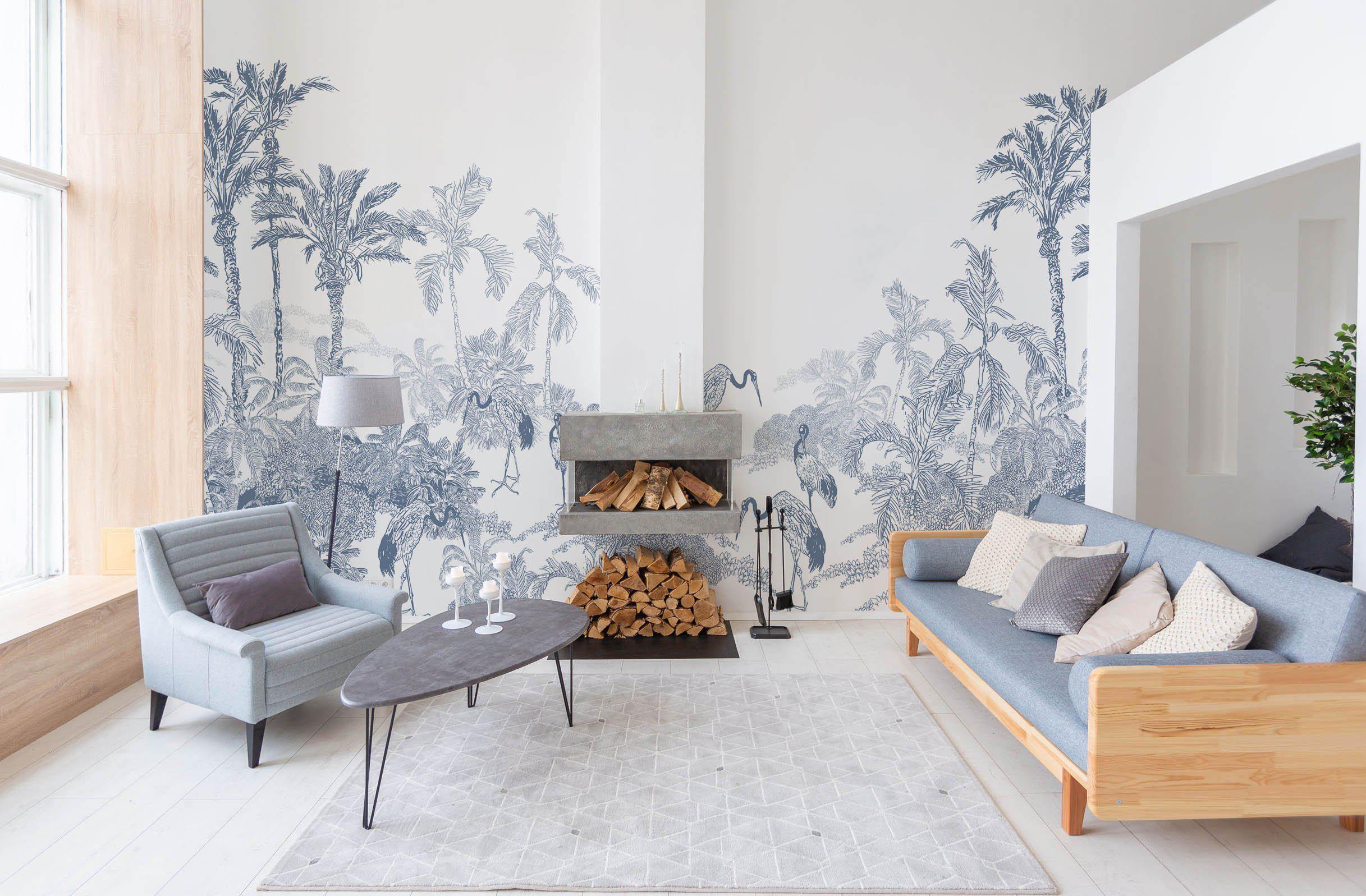 Royal Blue Jungle Toile Wall Mural-Wall Mural-Eazywallz