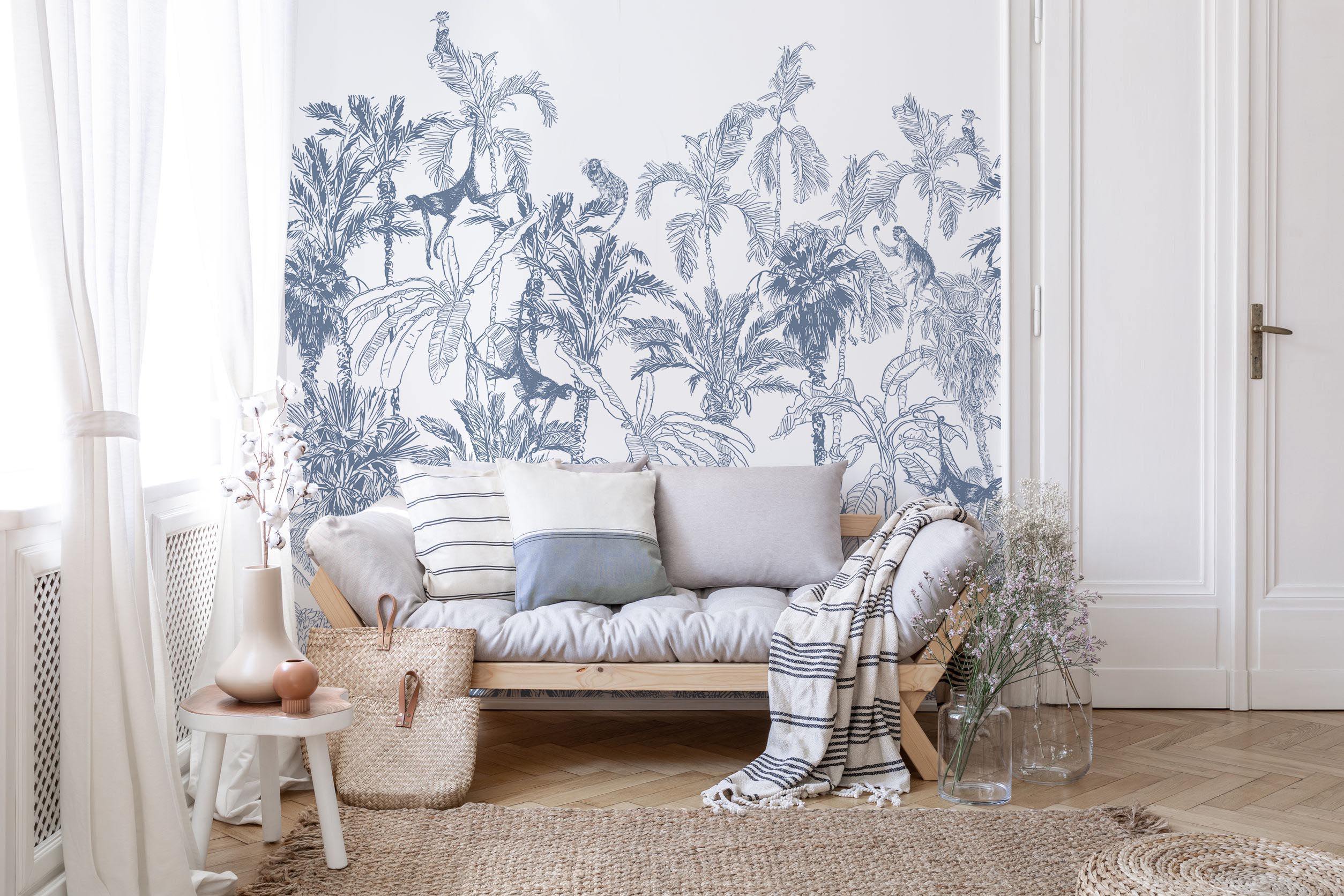 Royal Blue Jungle Toile Wall Mural-Wall Mural-Eazywallz
