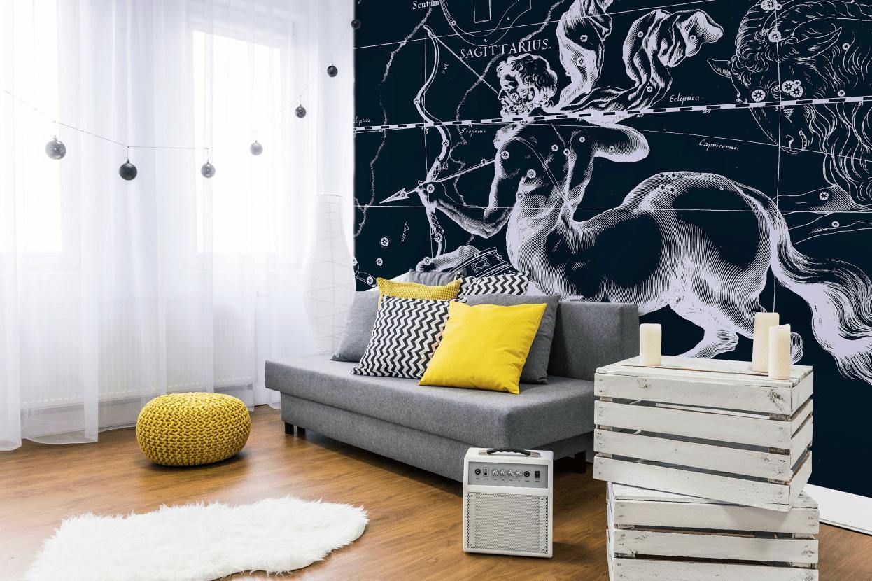 Sagittarius Constellation Map in Navy Wall Mural-Wall Mural-Eazywallz