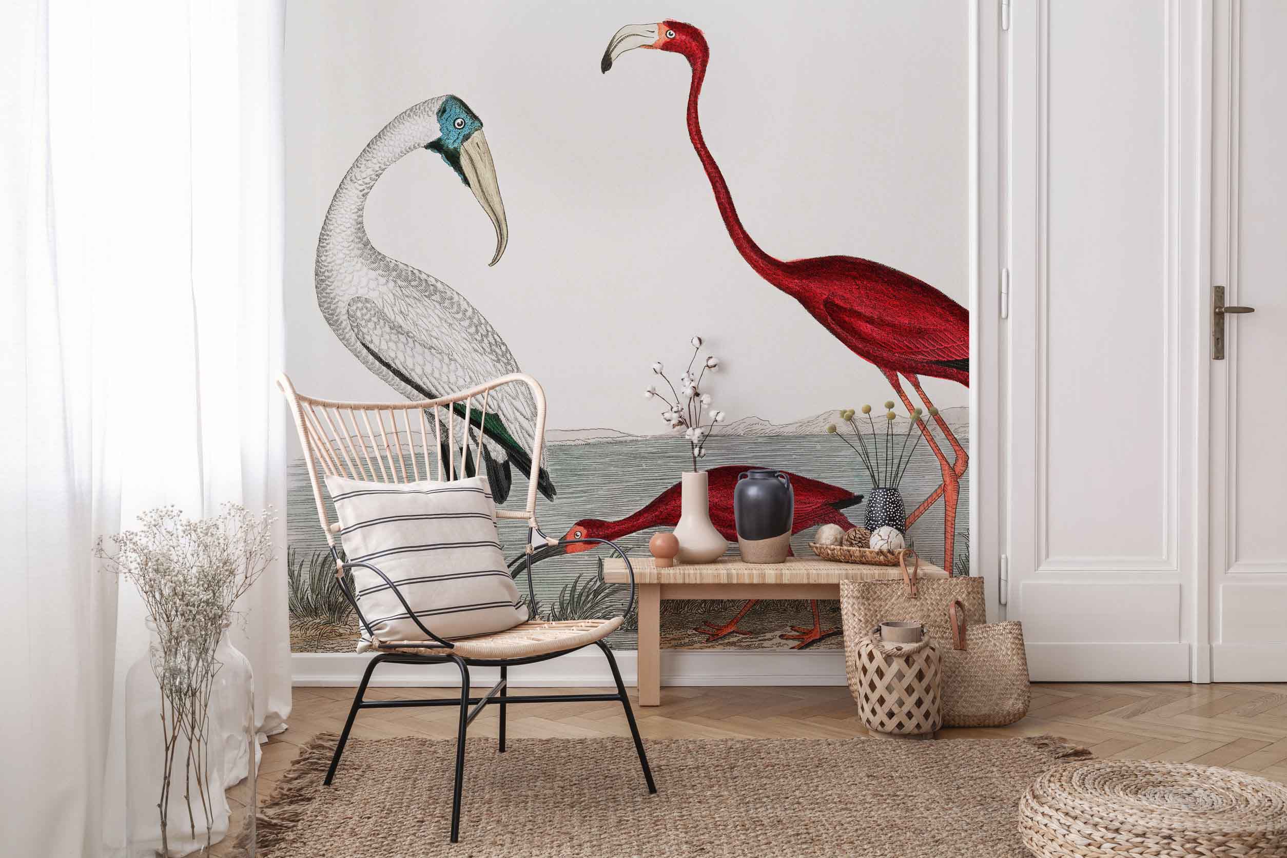Scarlet Flamingo Vintage Wall Mural-Wall Mural-Eazywallz
