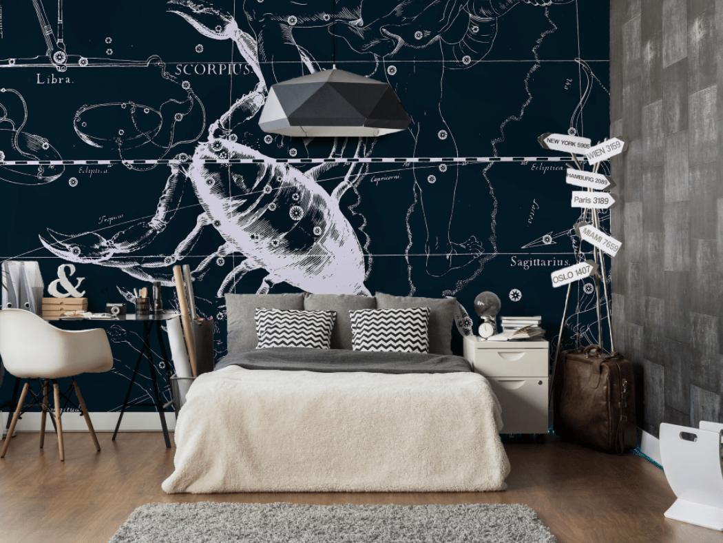 Scorpio Constellation Map in Navy Wall Mural-Wall Mural-Eazywallz