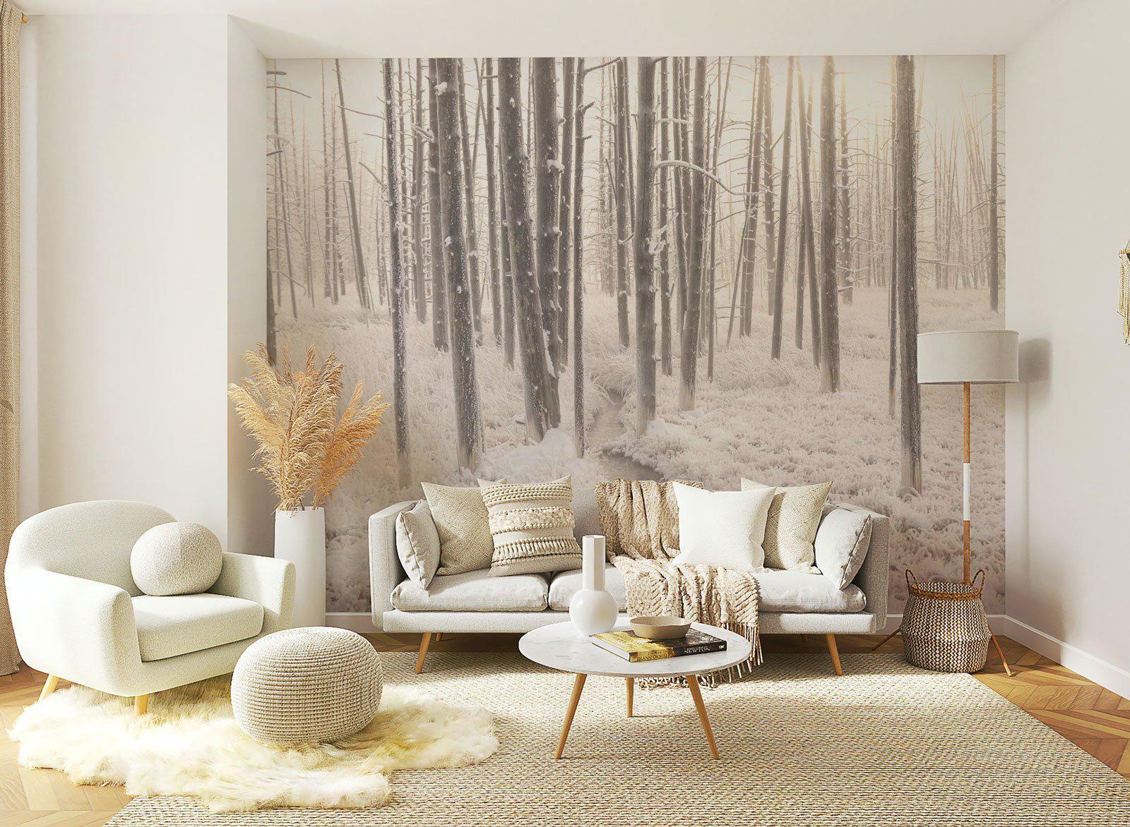 Snowy Forest Creek Wall Mural-Wall Mural-Eazywallz