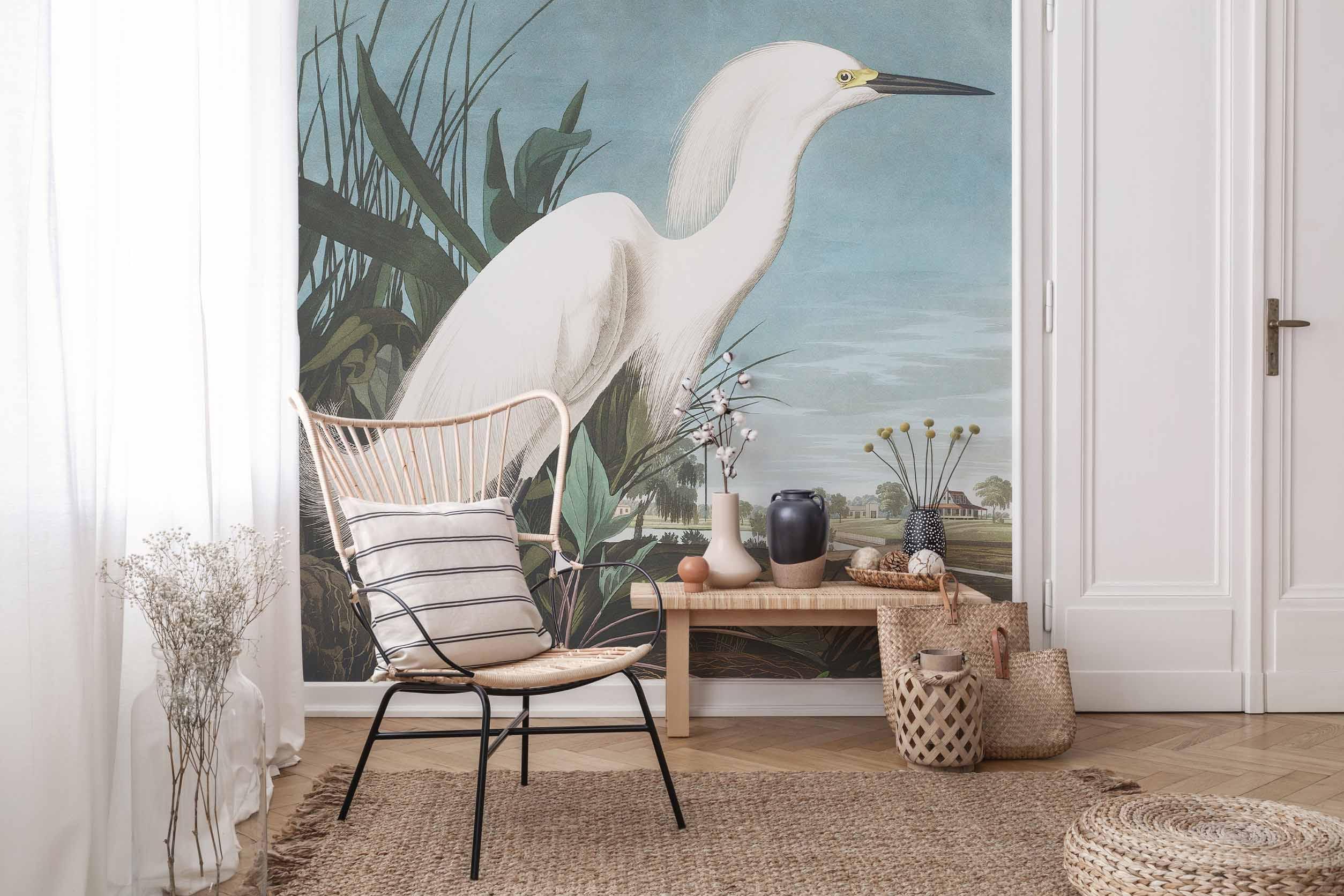Snowy Heron Wall Mural-Wall Mural-Eazywallz