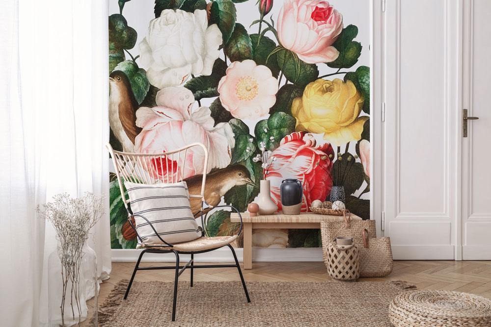 Spring Birds & Floral Wallpaper Mural-Wall Mural-Eazywallz