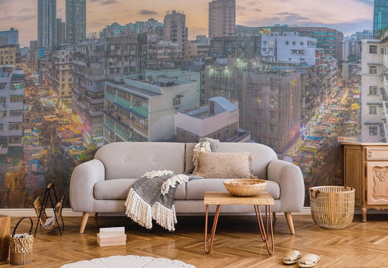Streets of Hong Kong at Night Wall Mural-Wall Mural-Eazywallz
