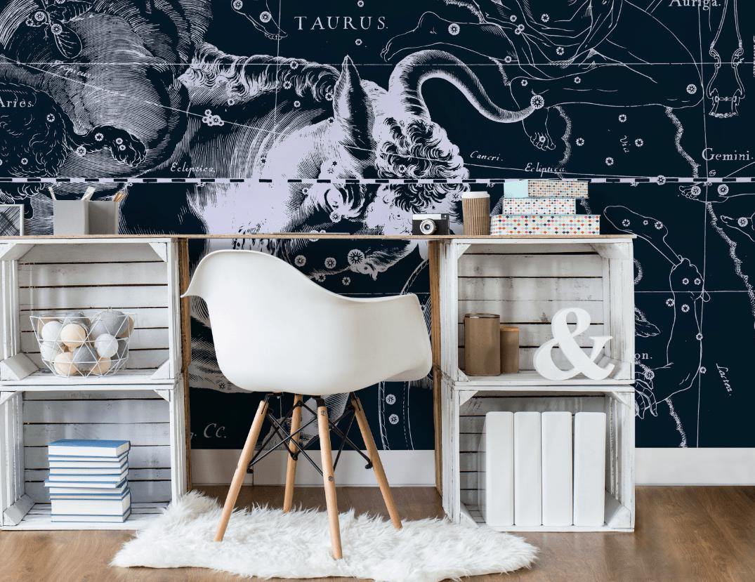 Taurus Constellation Map in Navy Wall Mural-Wall Mural-Eazywallz