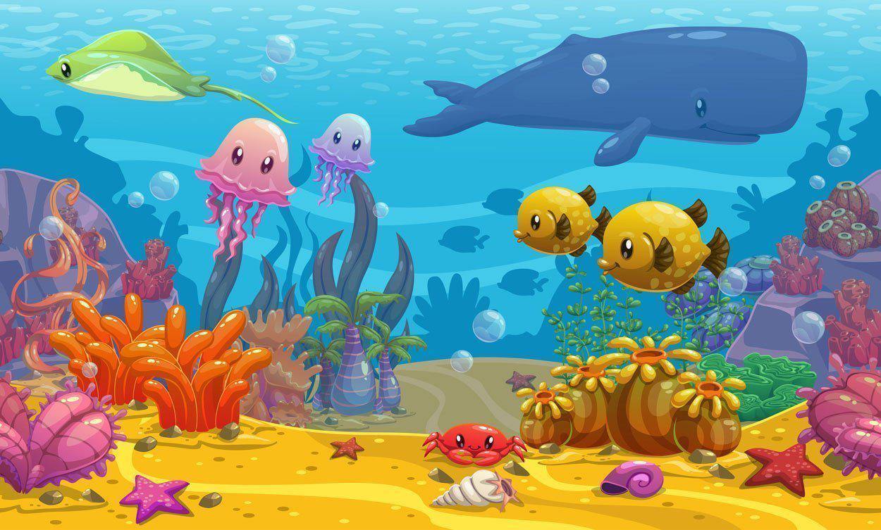 Under Water World Cartoon Wall Mural-Wall Mural-Eazywallz