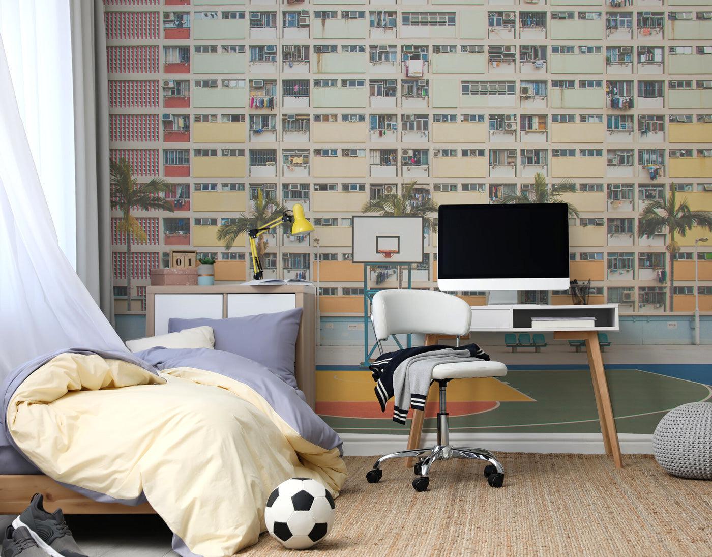 Urban Basketball Scene Wall Mural-Wall Mural-Eazywallz