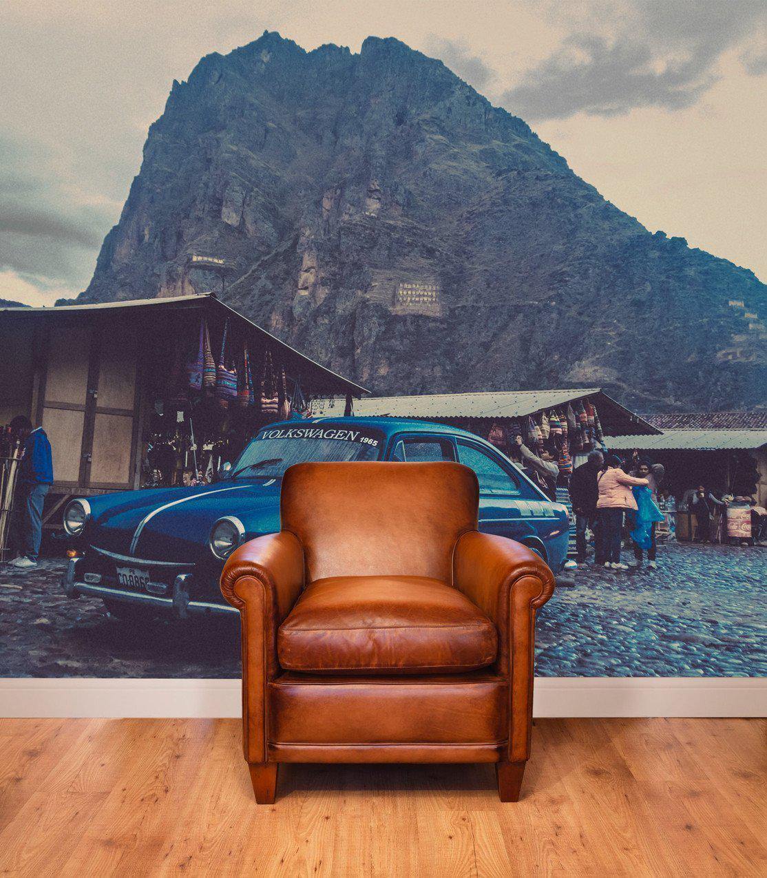 Vintage Car in a Village Wall Mural-Wall Mural-Eazywallz