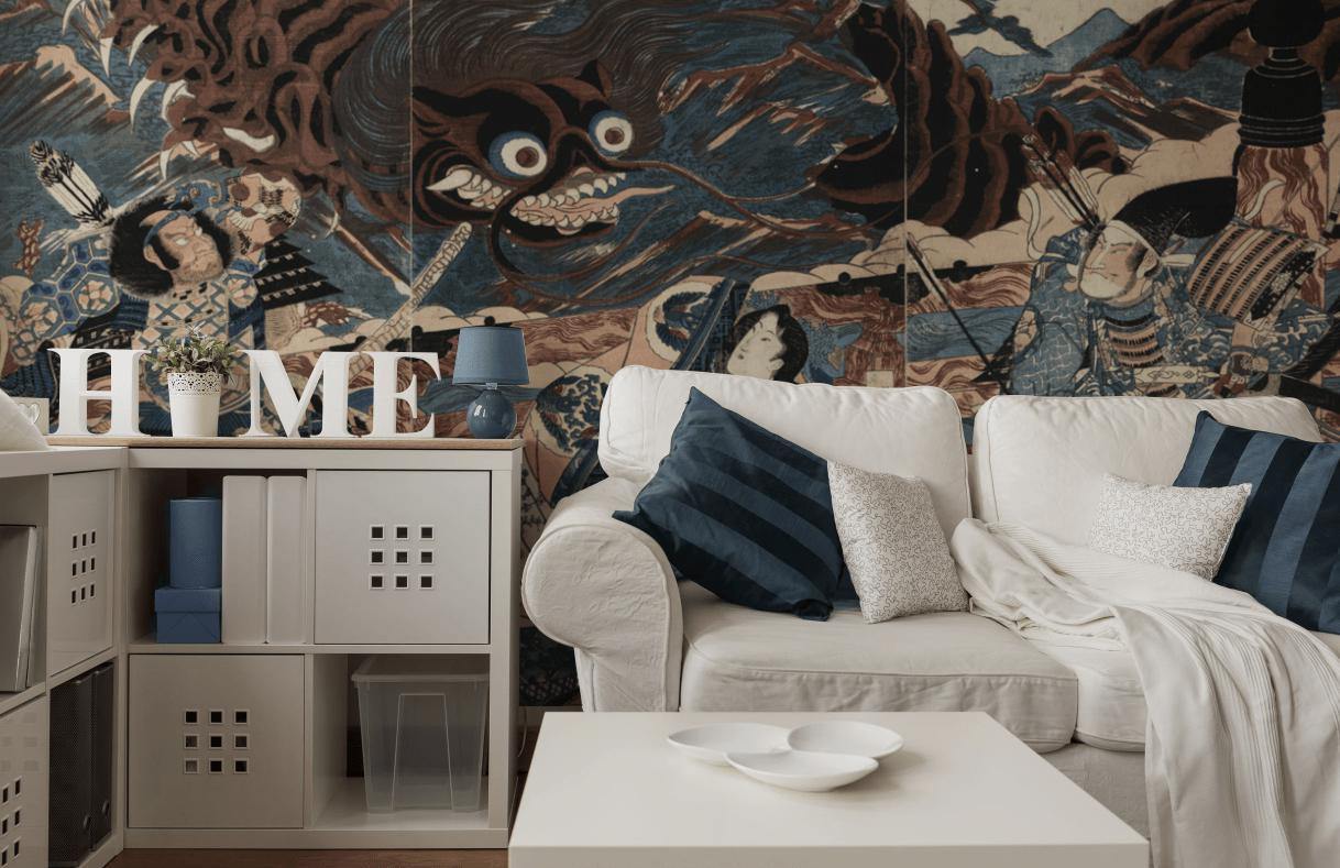 Vintage Japanese Samurai Battle Wall Mural-Wall Mural-Eazywallz