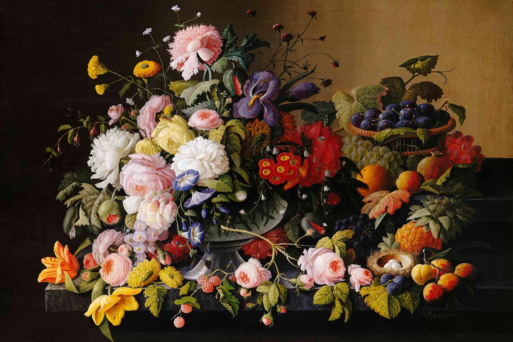 Vintage Still Floral Basket Wall Mural-Wall Mural-Eazywallz