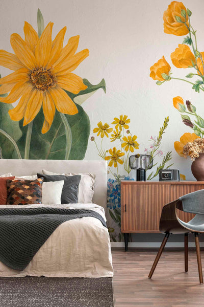 Vintage Sunflower Wallpaper Mural-Wall Mural-Eazywallz