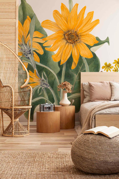 Vintage Sunflower Wallpaper Mural-Wall Mural-Eazywallz