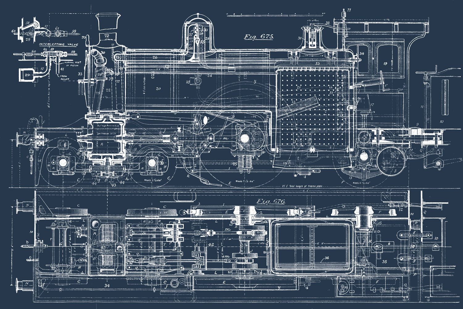 Vintage Train Blueprint Wall Mural