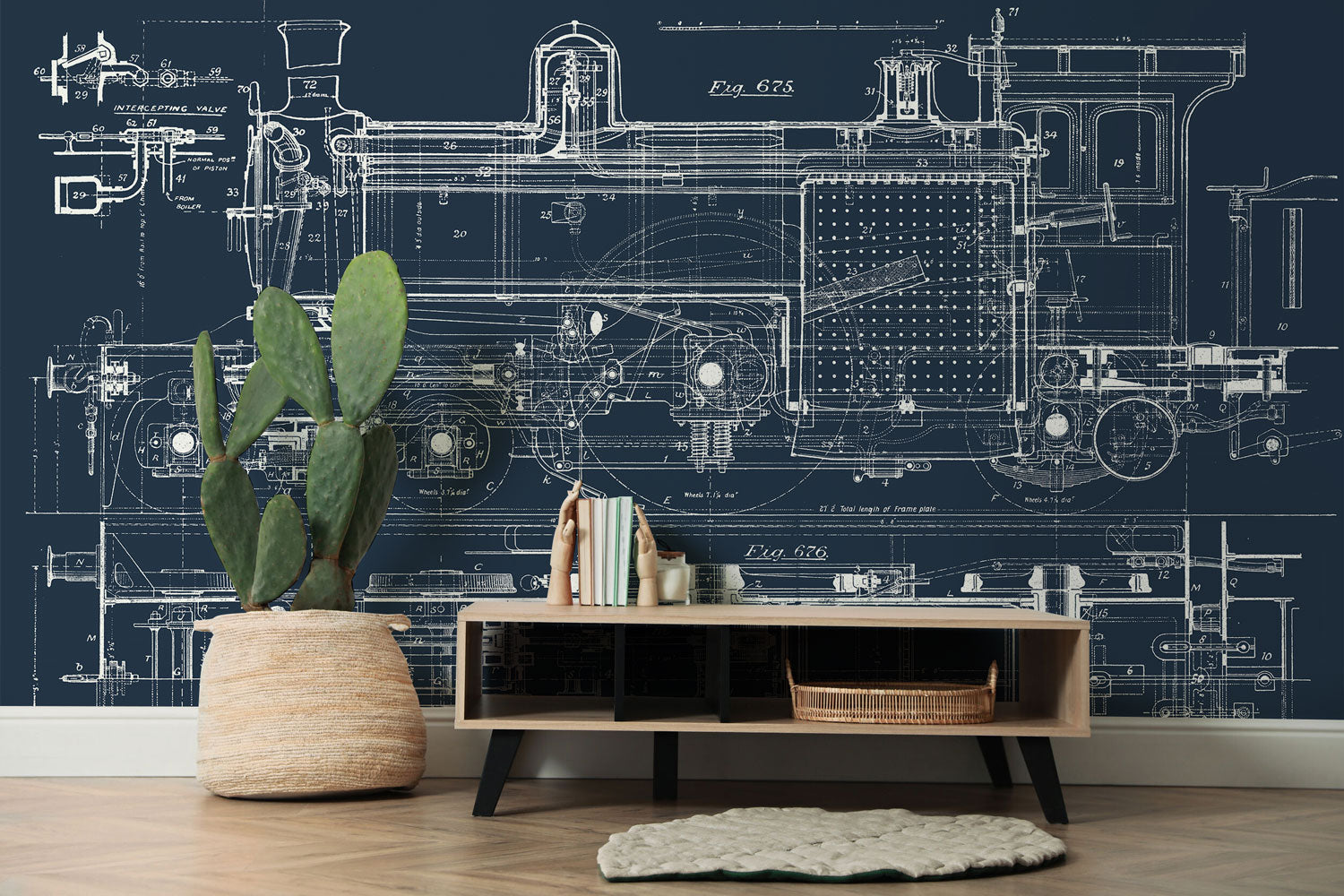Vintage Train Blueprint Wall Mural