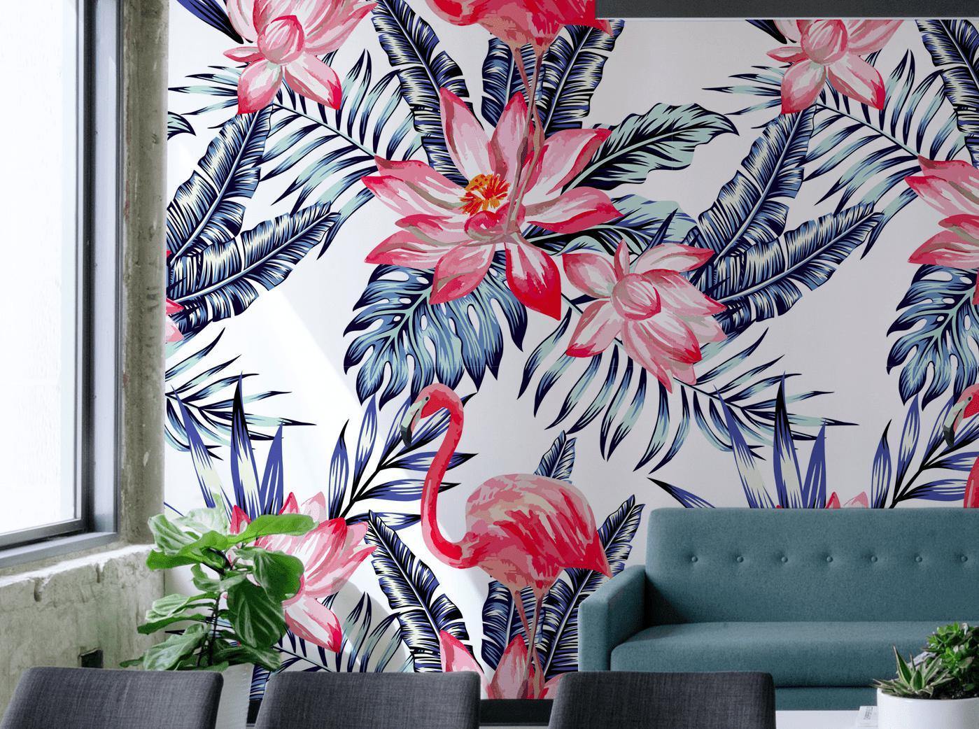 Water Color Pink Flamingo Wall Mural-Wall Mural-Eazywallz