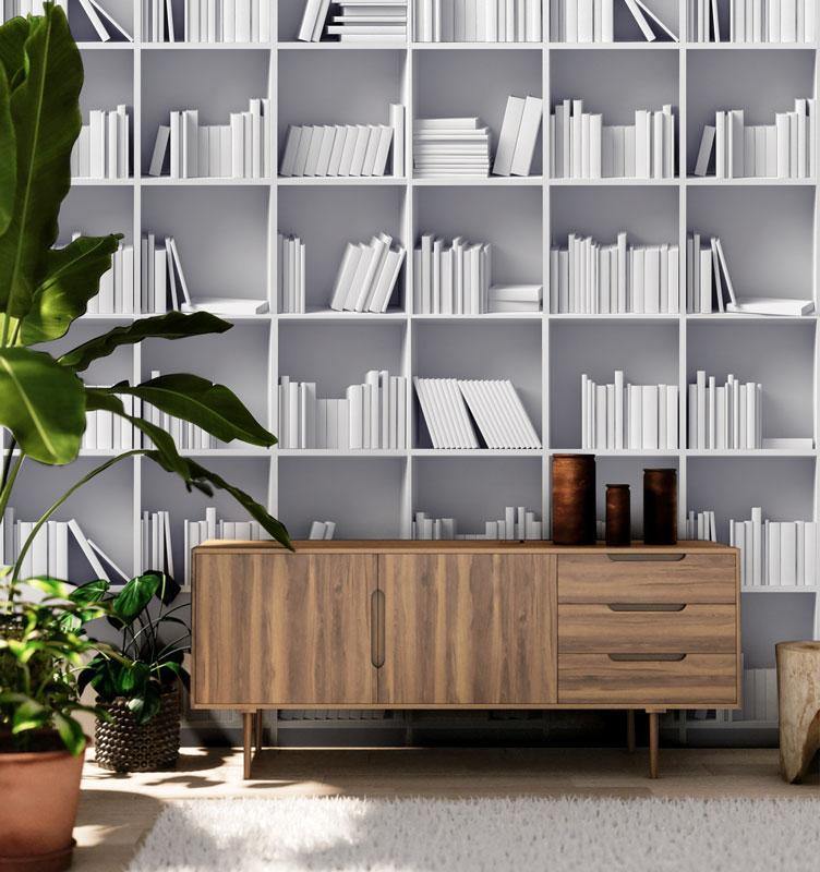 White Bookshelf Mural-Wall Mural-Eazywallz