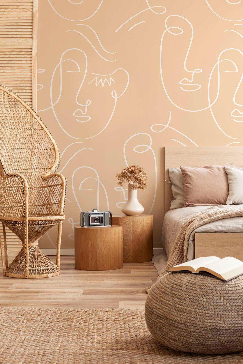 White Gold Abstract Twin Faces Wall Mural-Wall Mural-Eazywallz