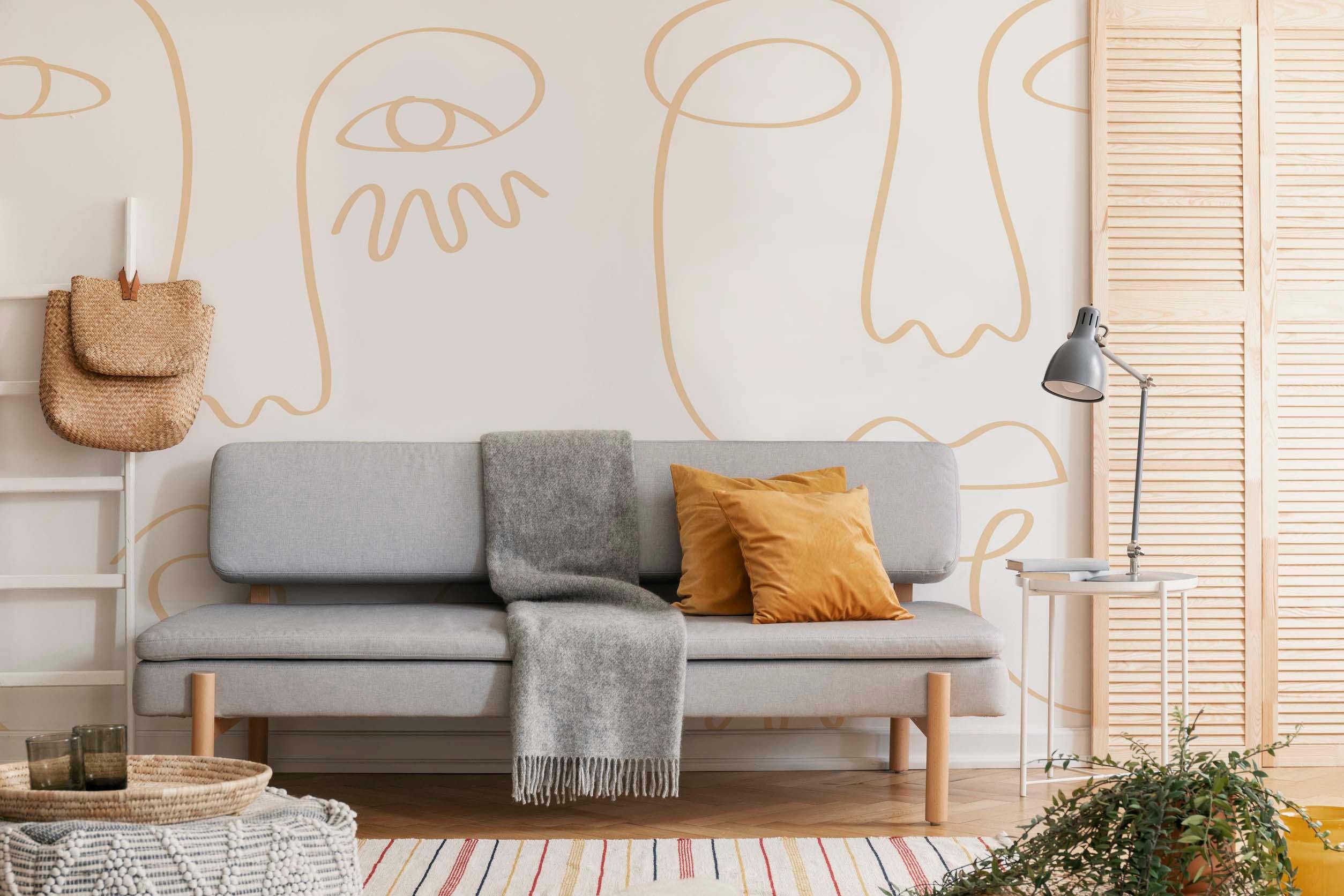 White Gold Minimal Abstract Faces Wall Mural-Wall Mural-Eazywallz