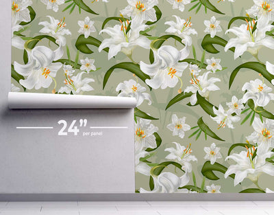 White Lilies Wallpaper #471-Repeat Pattern Wallpaper-Eazywallz