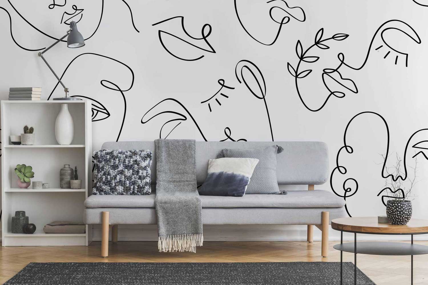 White Minimal Abstract Faces 2 Wall Mural-Wall Mural-Eazywallz