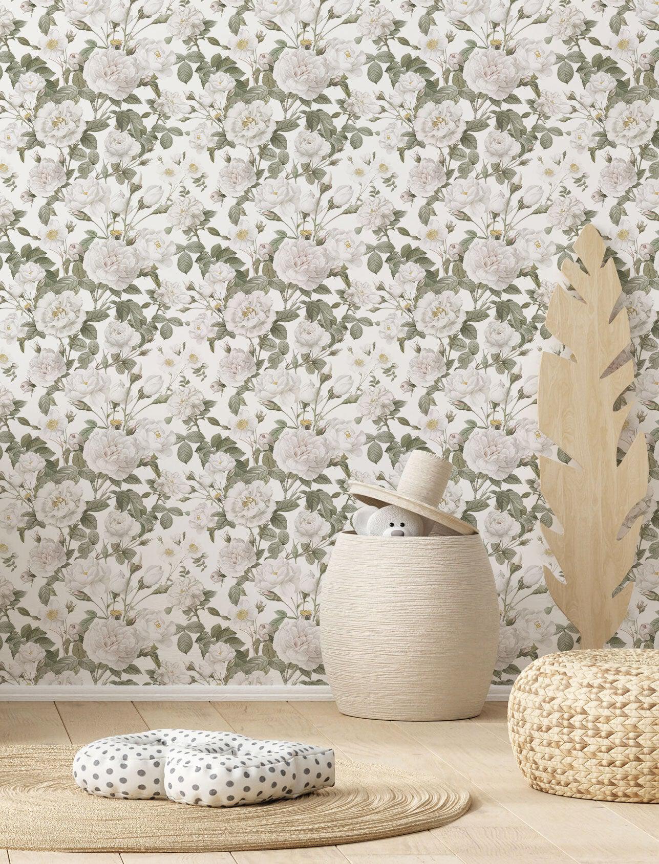 White Rose Garden Wallpaper #548-Repeat Pattern Wallpaper-Eazywallz