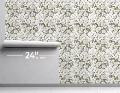 White Rose Garden Wallpaper #548-Repeat Pattern Wallpaper-Eazywallz