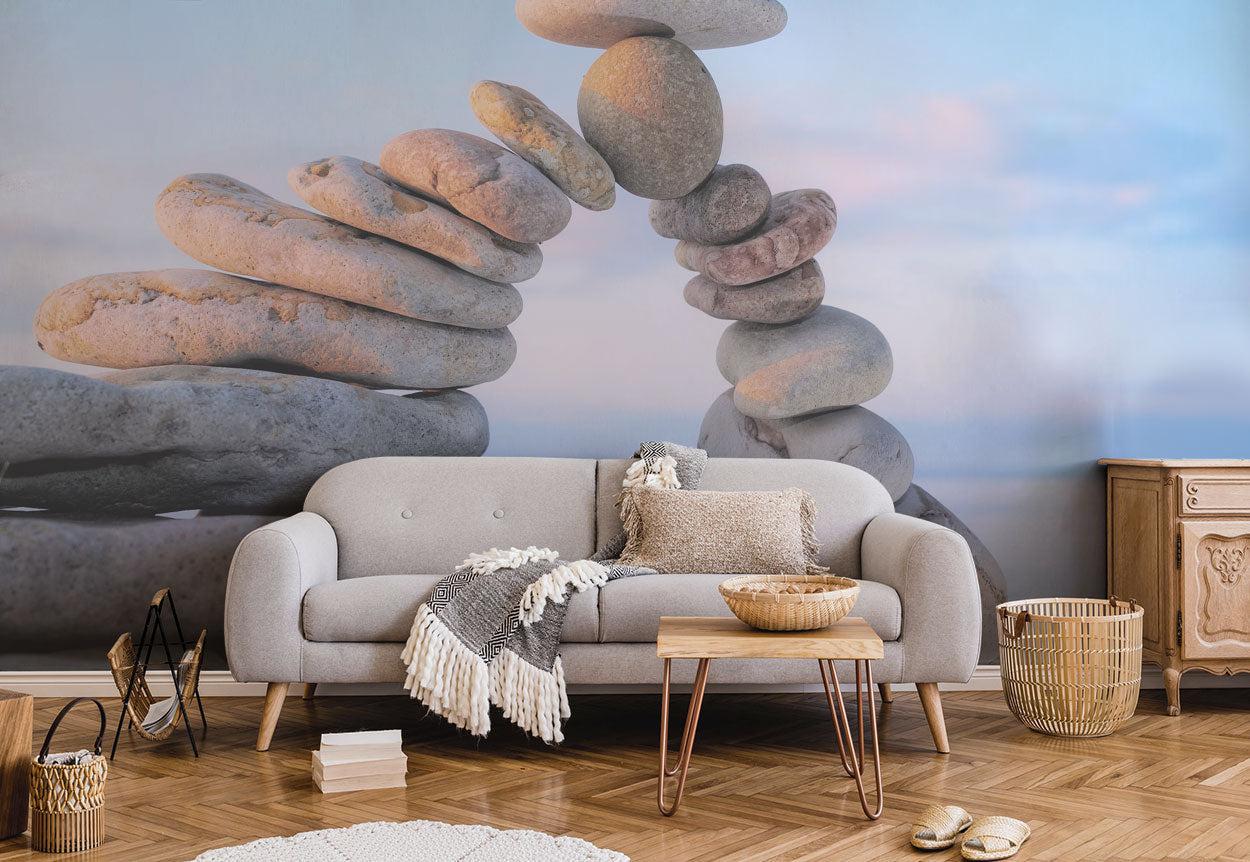 White pebbles on the shore at sunrise Wall Mural-Wall Mural-Eazywallz