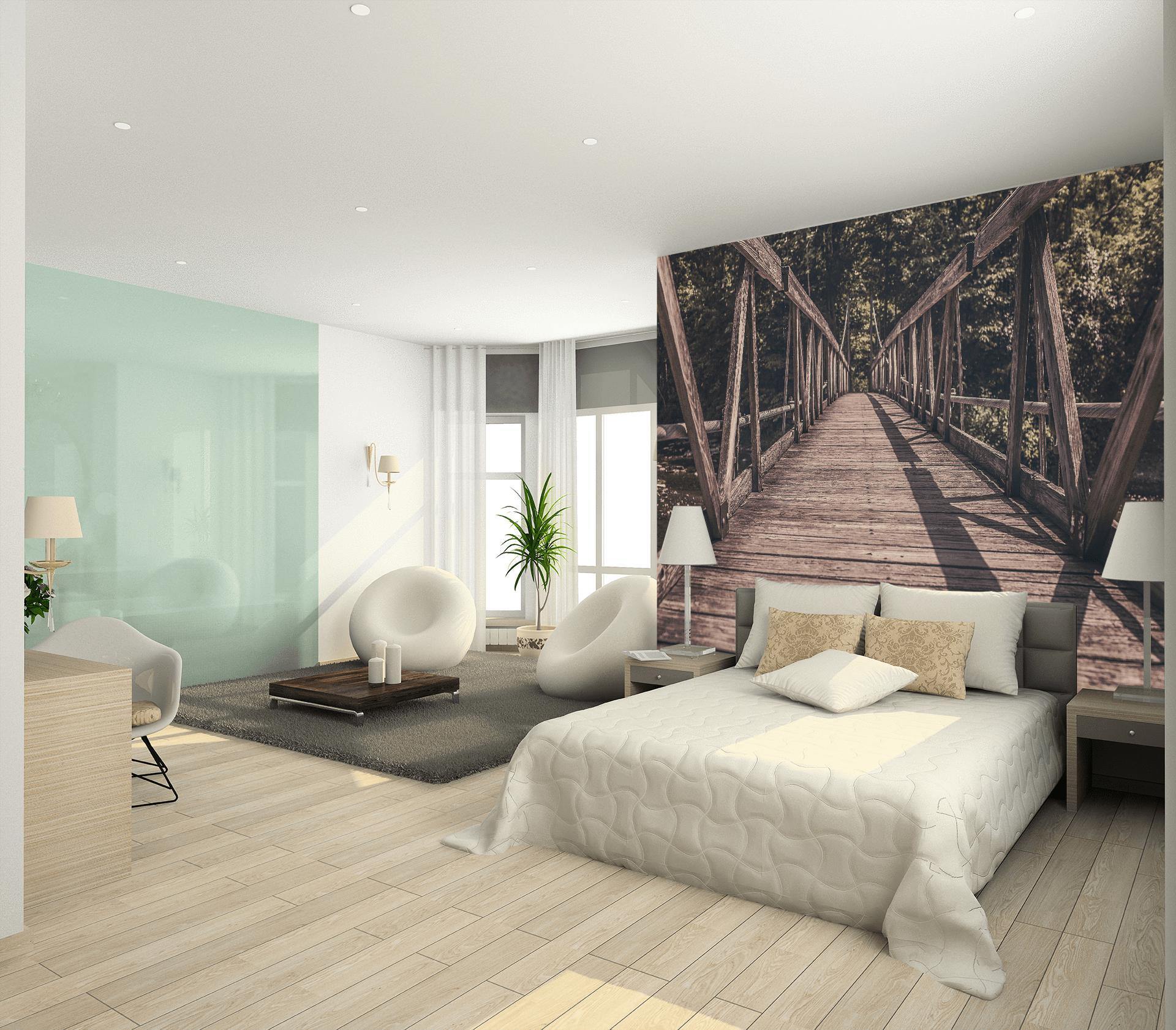 Wooden Bridge in Forest Wall Mural-Wall Mural-Eazywallz