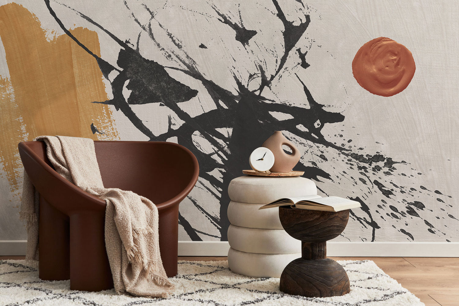 Abstract Ink Oil & Gold Copper Fine Art Wall Mural