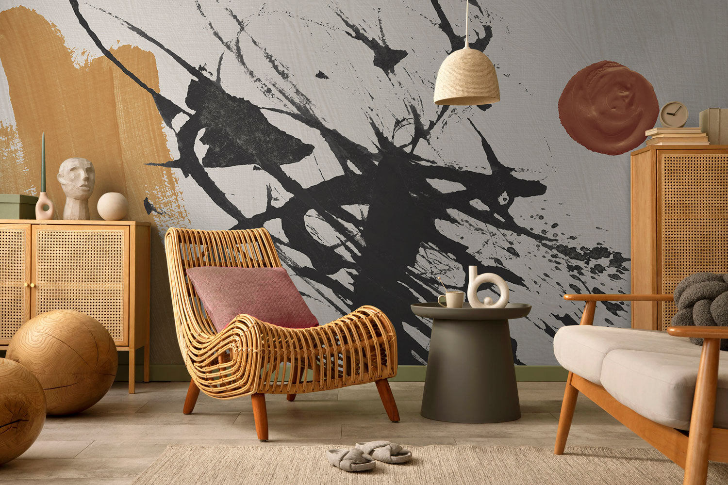 Abstract Ink Oil & Gold Copper Fine Art Wall Mural