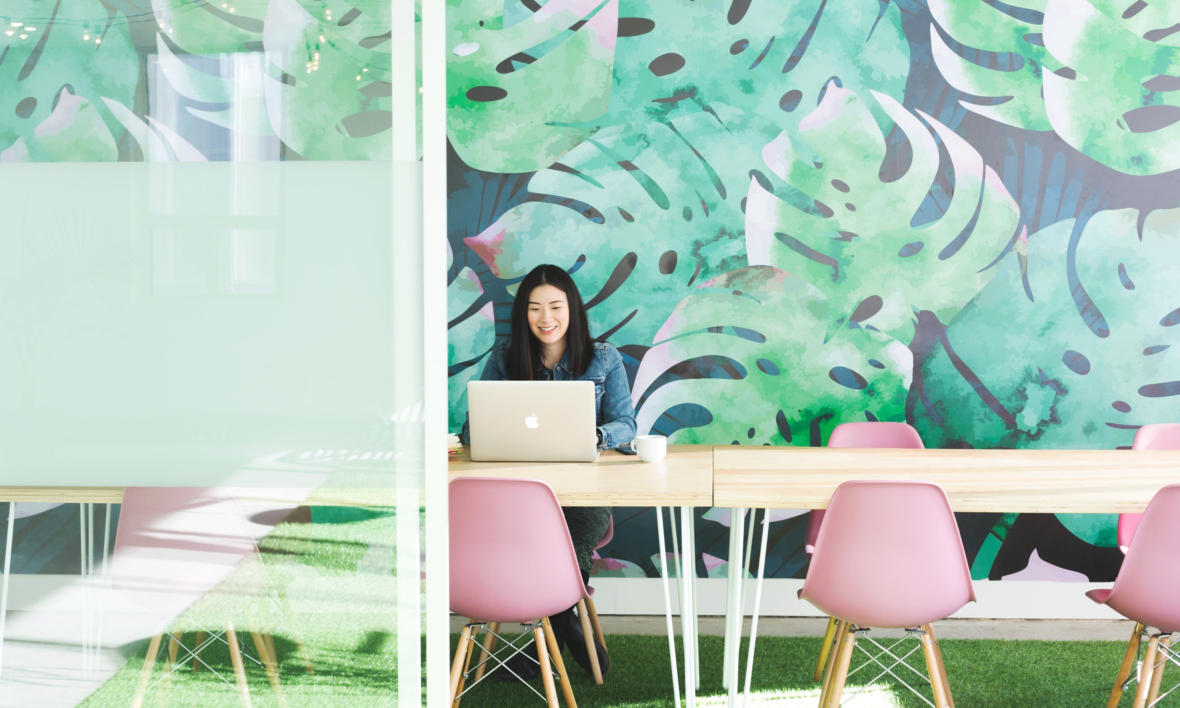 botancal wall mural in a commercial work space