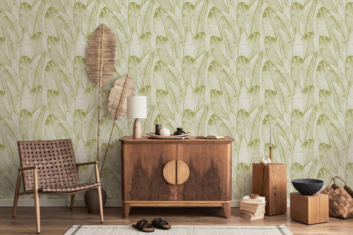 NUS4904  Teal Banana Leaf Peel and Stick Wallpaper  by NuWallpaper