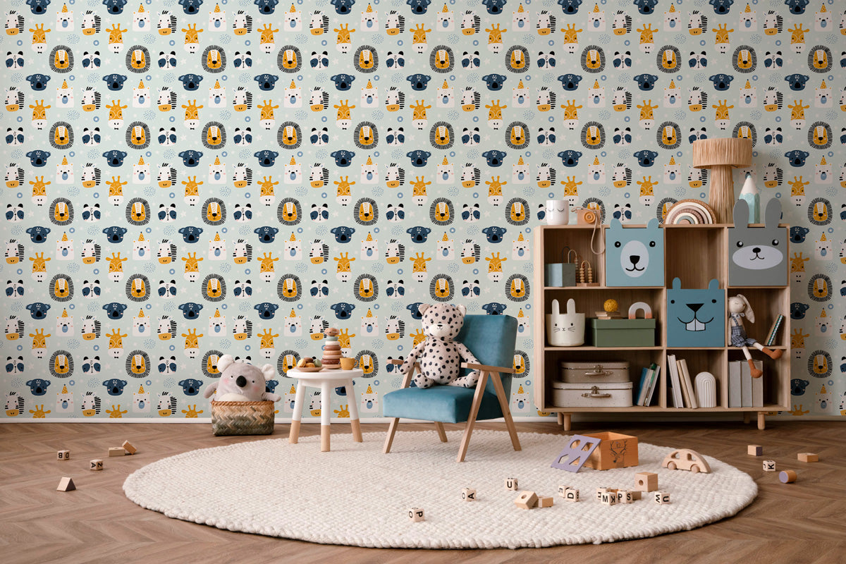 animal peel and stick wallpaper in a kids playroom