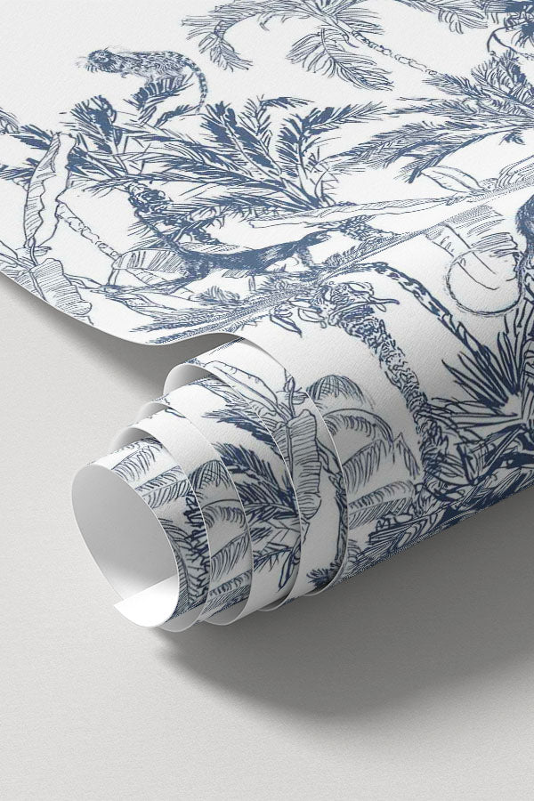 Royal Blue Jungle Toile Wall Mural