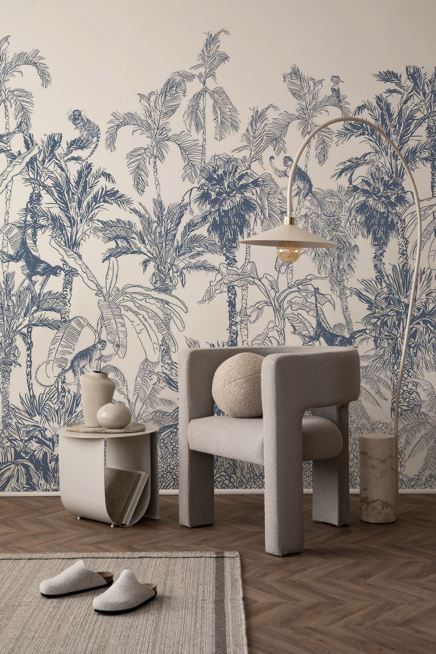 Royal Blue Jungle Toile Wall Mural