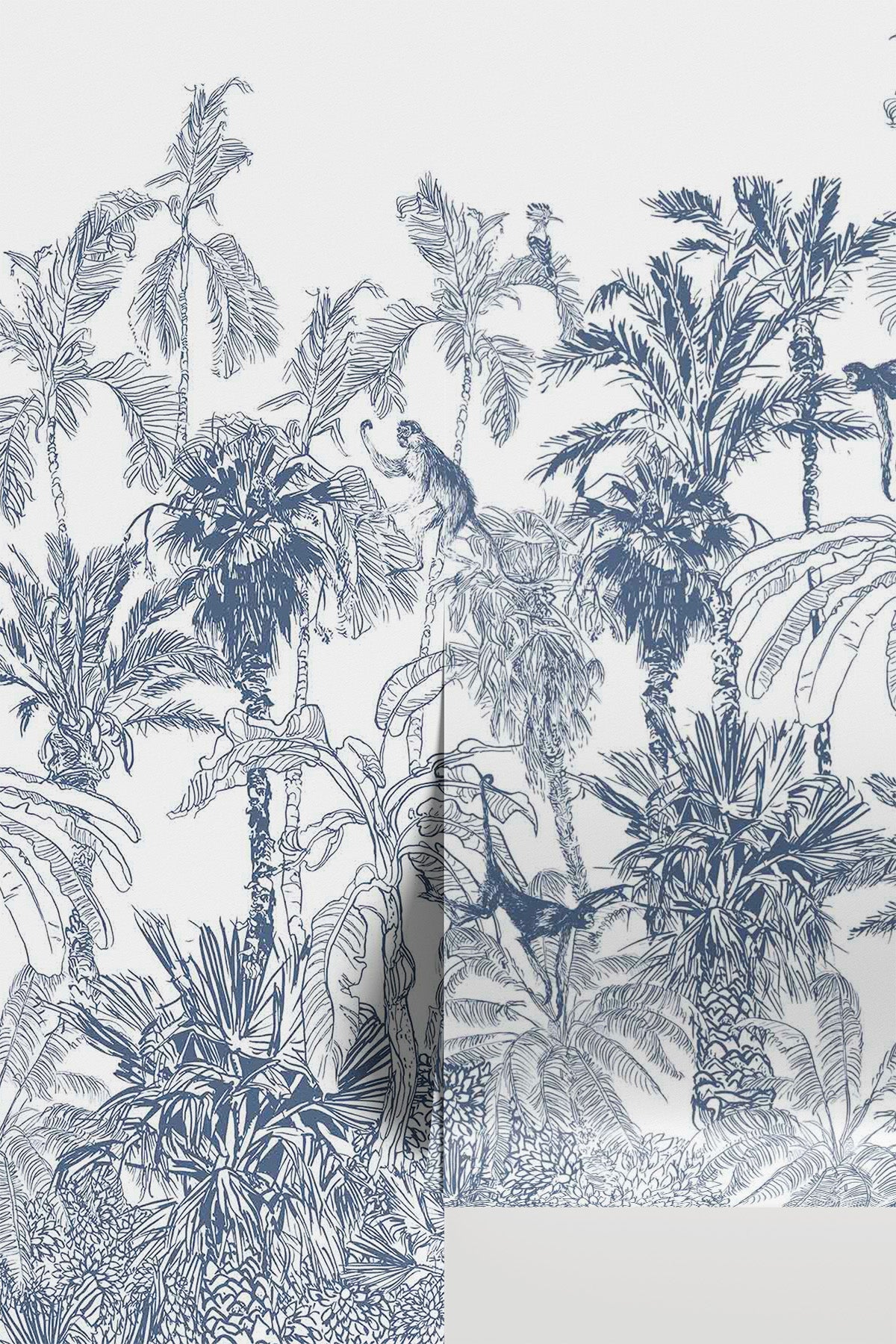 Royal Blue Jungle Toile Wall Mural