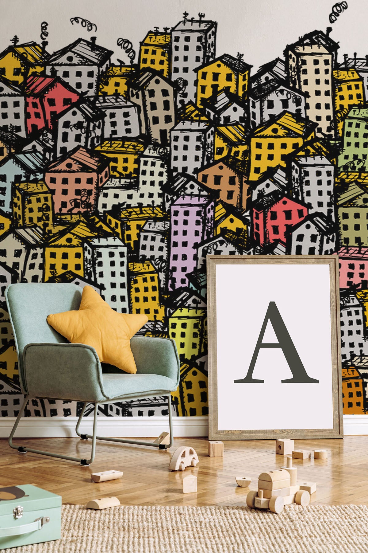 Colourful City Sketch Wall Mural