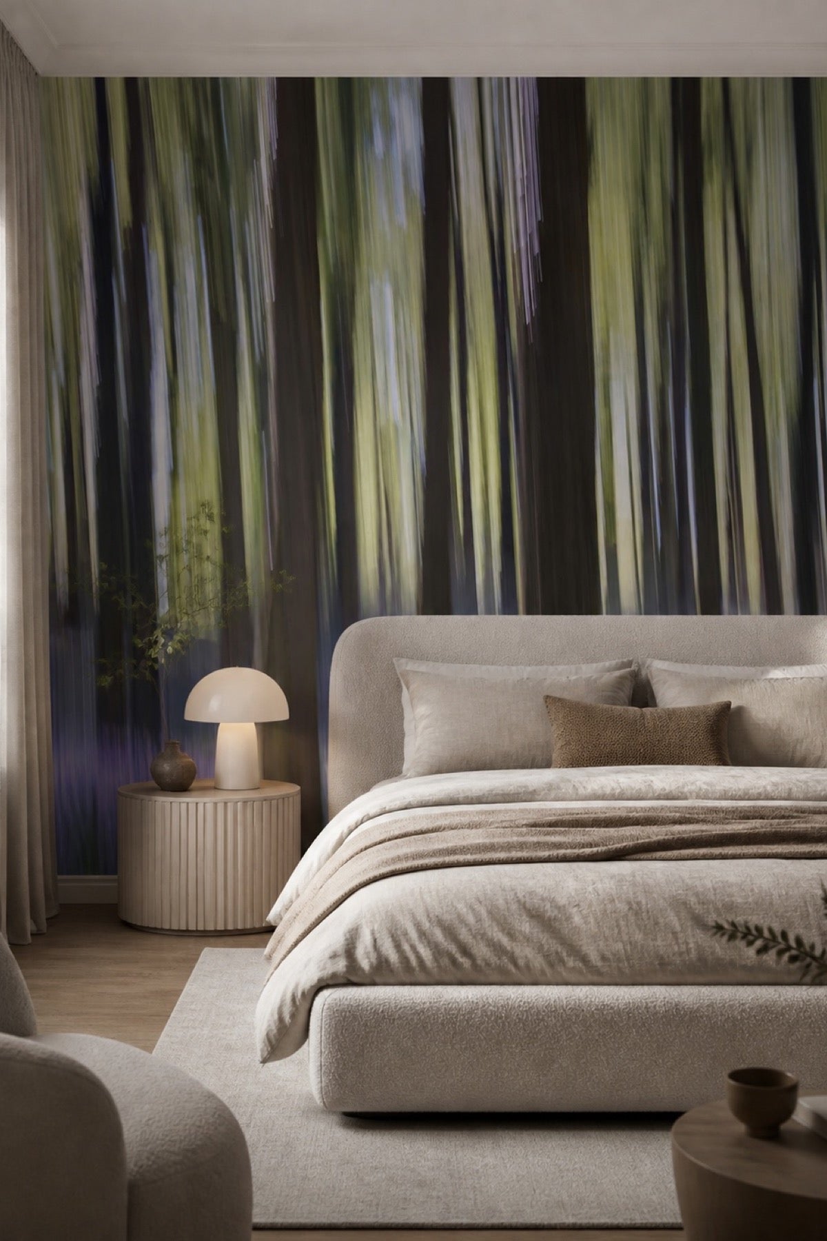 Abstract Motion Forest Wallpaper Mural in a bedroom - Eazywallz