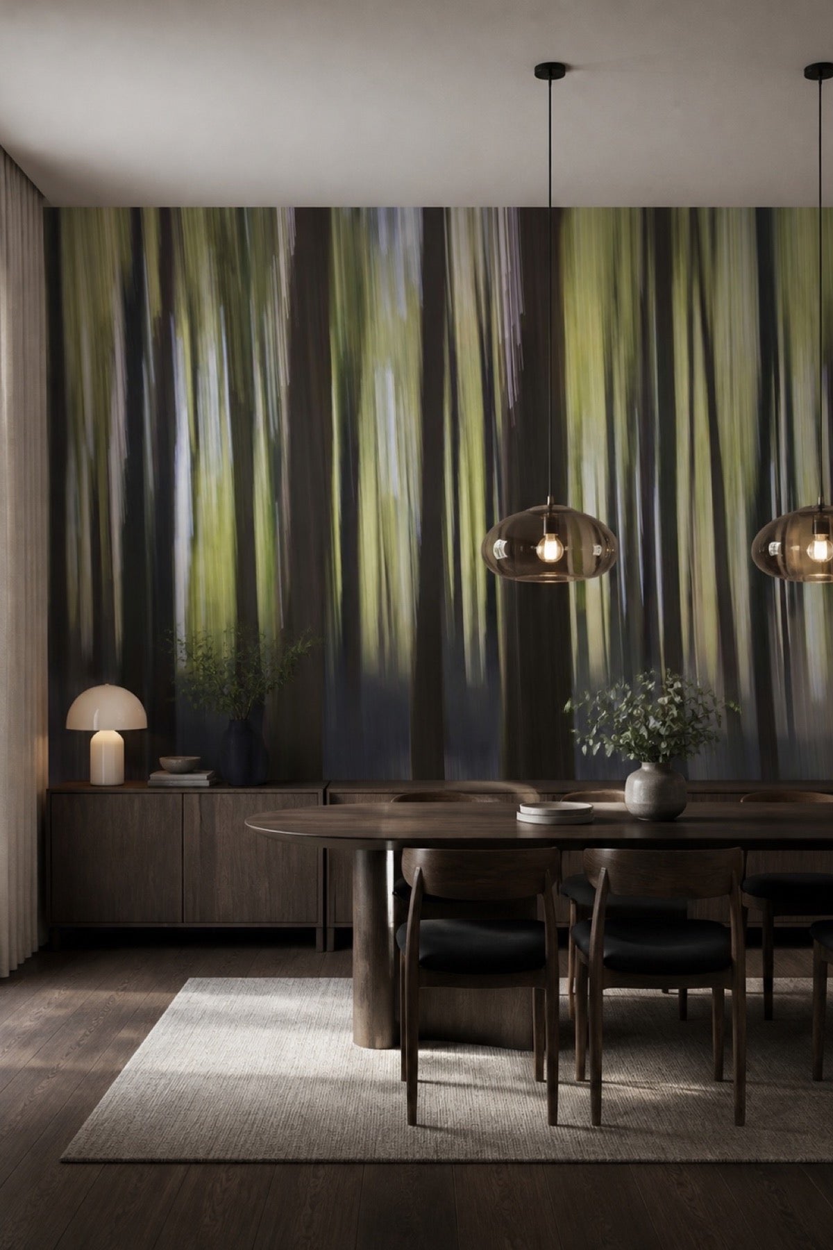 Abstract Motion Forest Wallpaper Mural in a dining room - Eazywallz