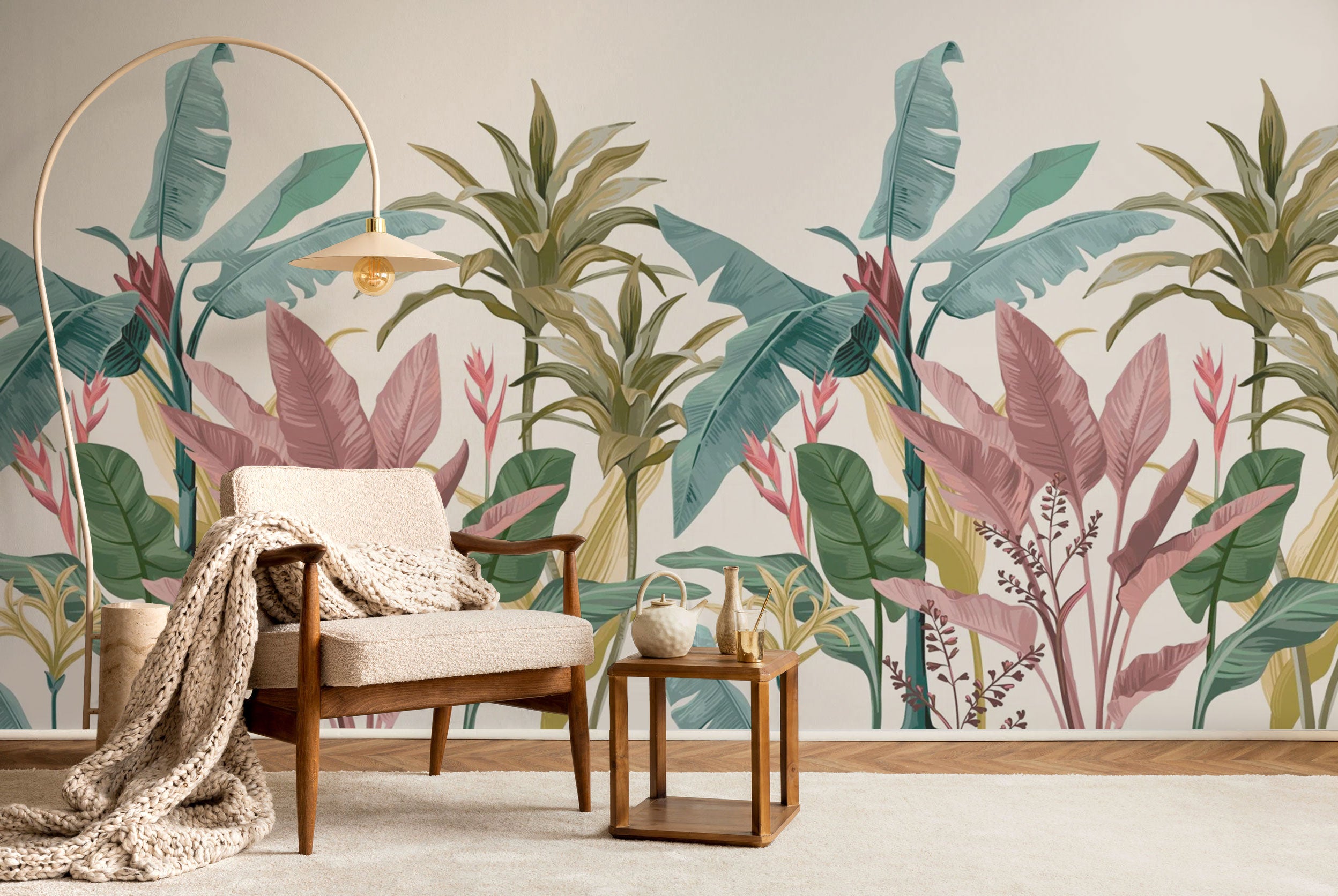 Mixed Tropical Banana Leaves Wall Mural