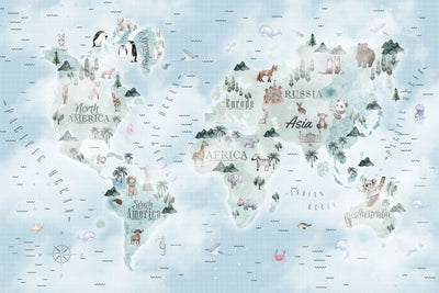 Kids Dreamy Sky World Map Wall Mural