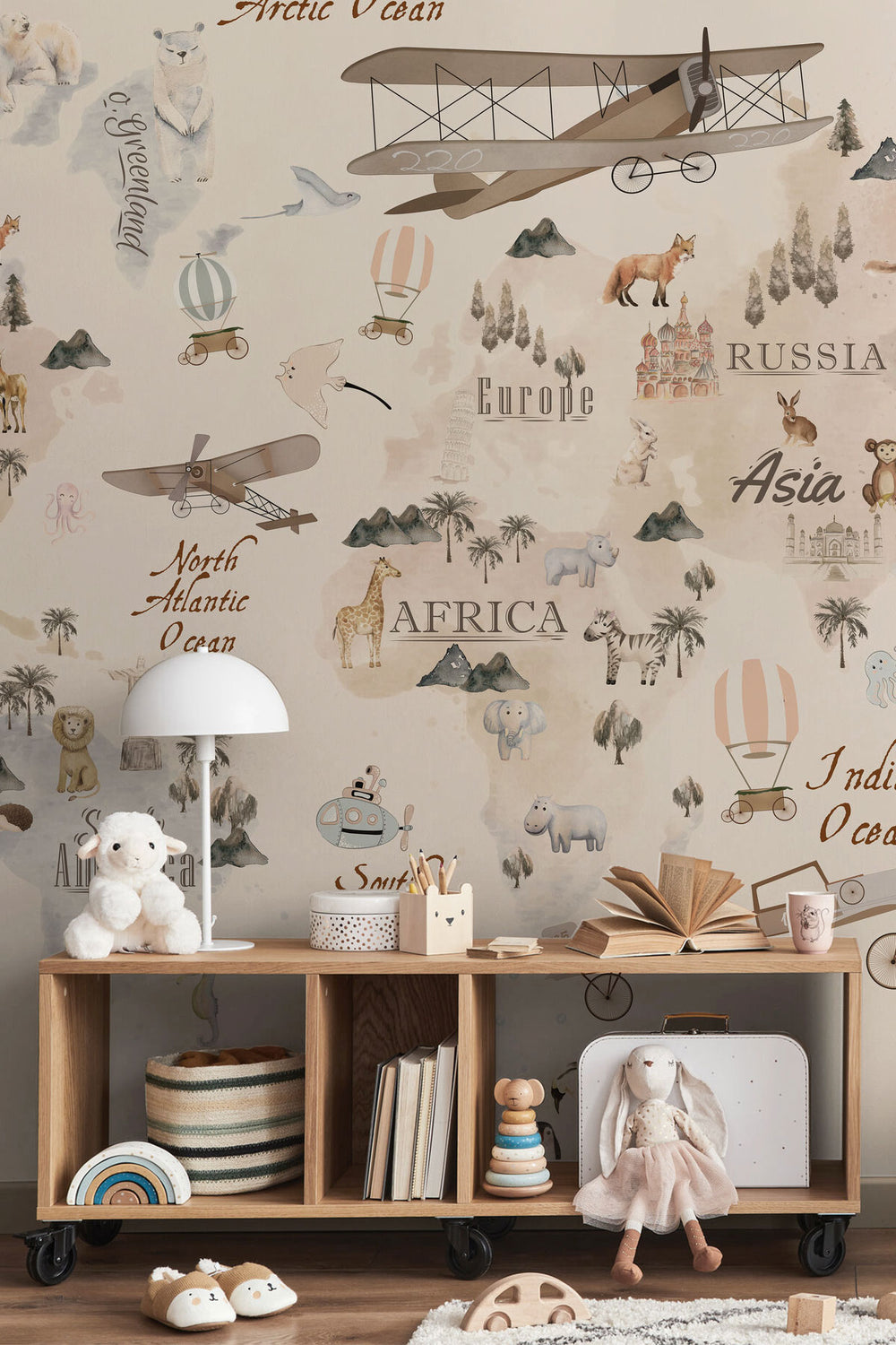 Kids World Explorer Map Wall Mural - Neutral | Eazywallz