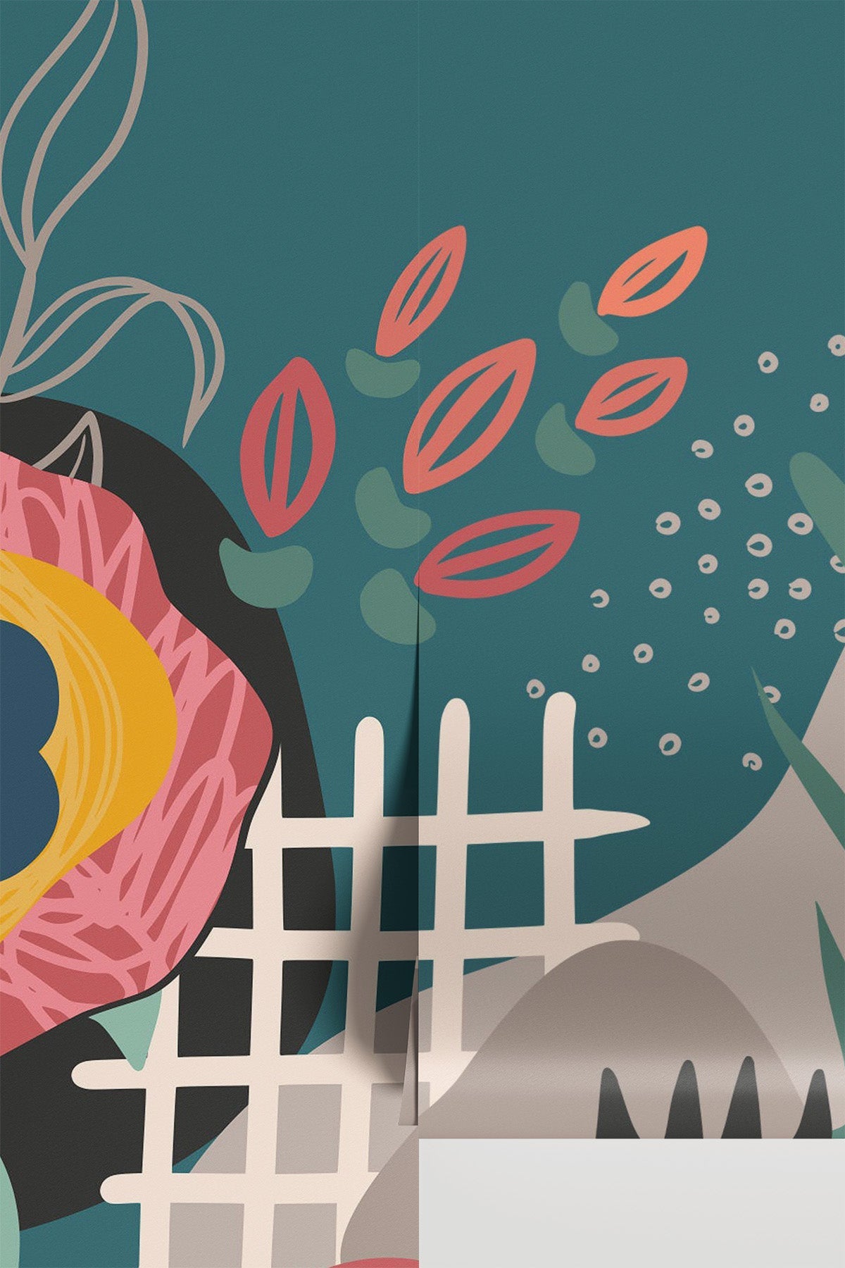 Close-up of Abstract Floral Card 5 mural panel seam detail