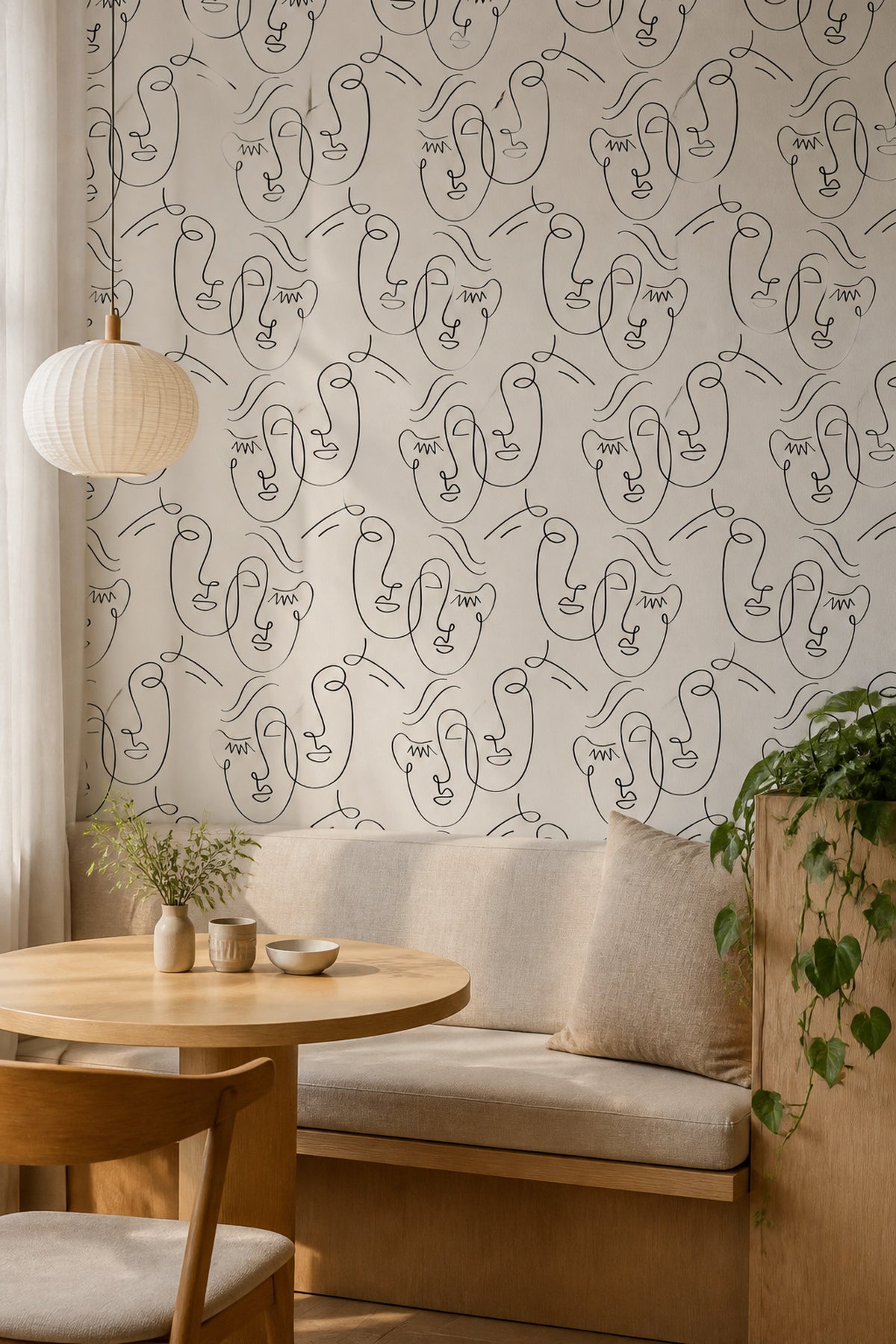 Abstract Twin Faces Wall Mural in a dining room