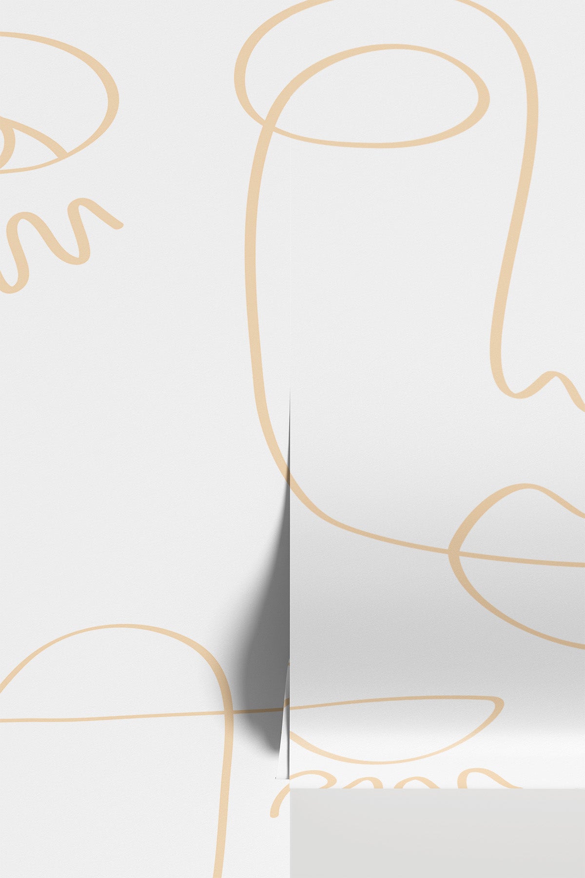 White Gold Minimal Abstract Faces line-art mural, standalone view