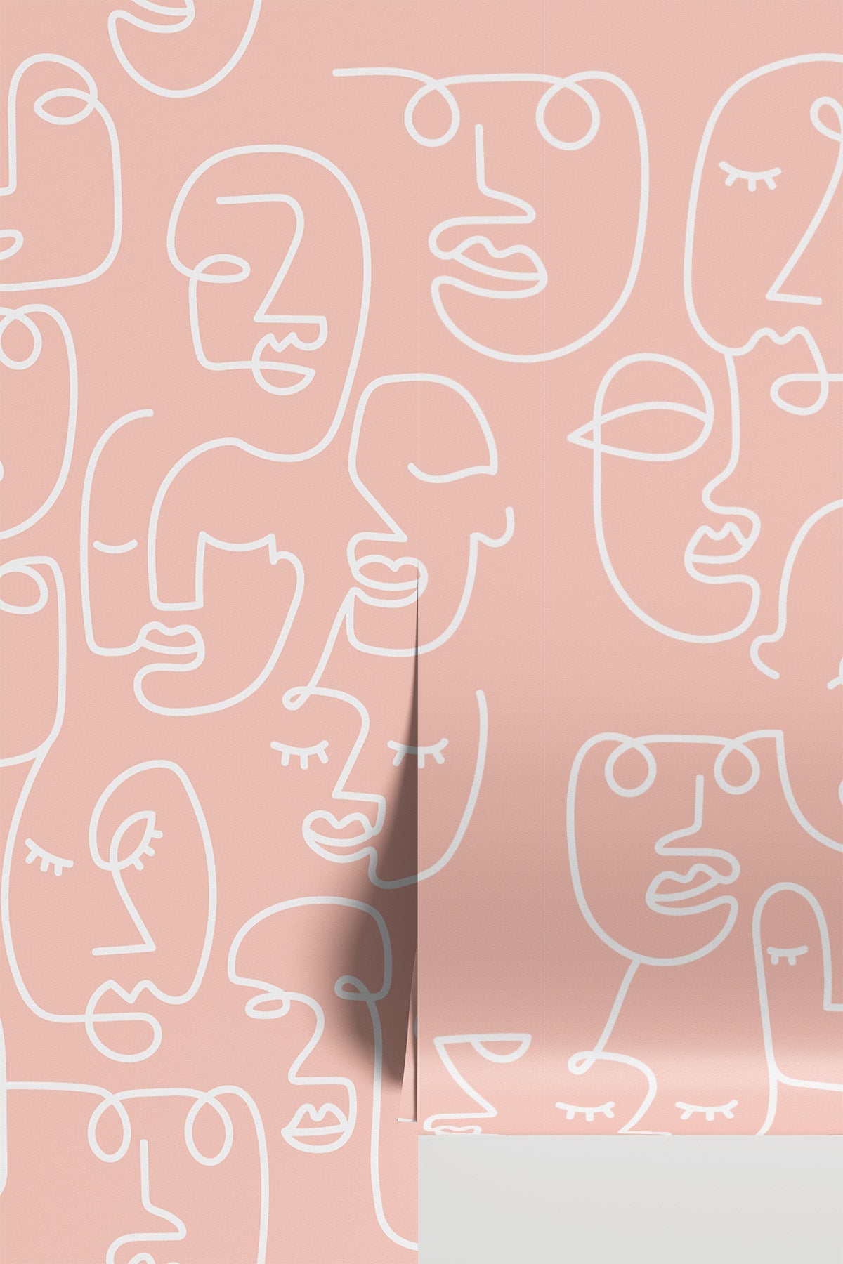 Pink Abstract Line Faces Wall Mural - standalone pattern