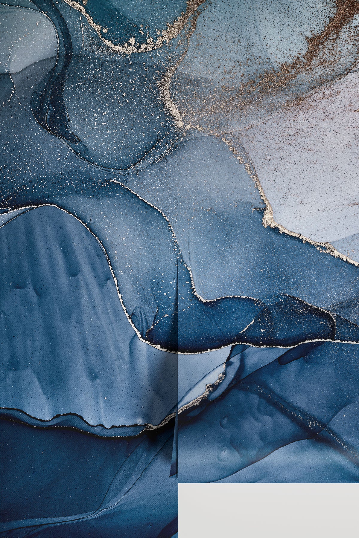 Blue White Gold Ink Abstract