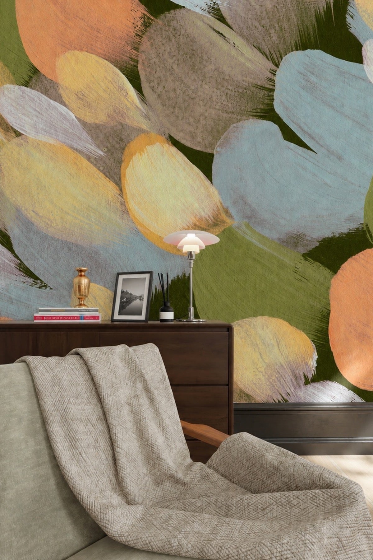 Abstract Petal Dance wall mural in a living room - Eazywallz
